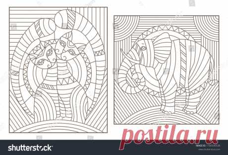 Стоковая векторная графика «Set Outline Illustrations Style Stained Glass» (без лицензионных платежей), 1100506538: Shutterstock