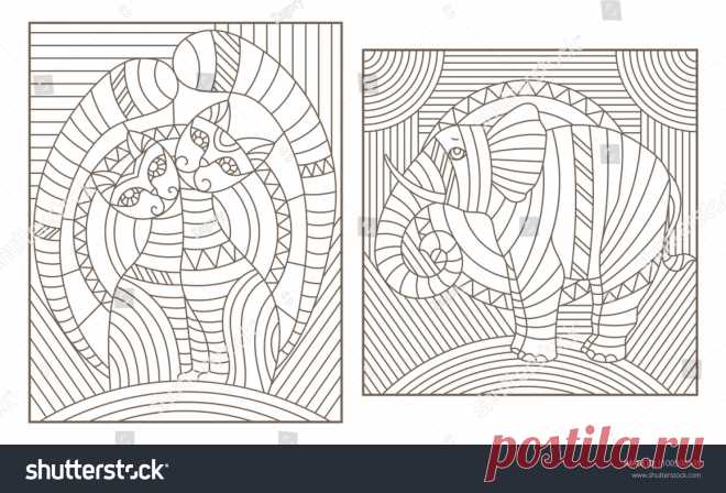 Стоковая векторная графика «Set Outline Illustrations Style Stained Glass» (без лицензионных платежей), 1100506538: Shutterstock