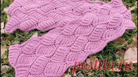 Шарф спицами узором Объёмные Ромбы