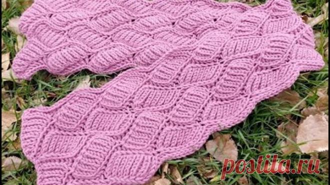 Шарф спицами узором Объёмные Ромбы