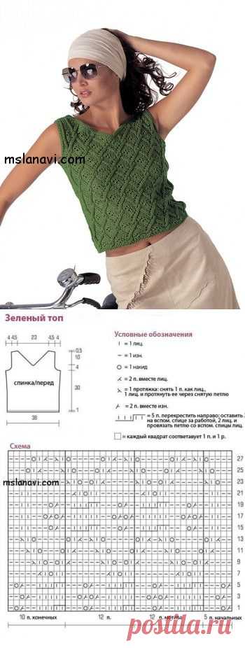 Элегантный зеленый топ спицами