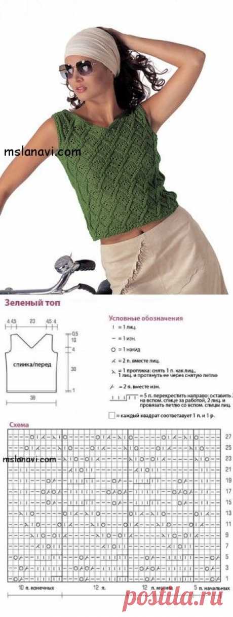 Элегантный зеленый топ спицами