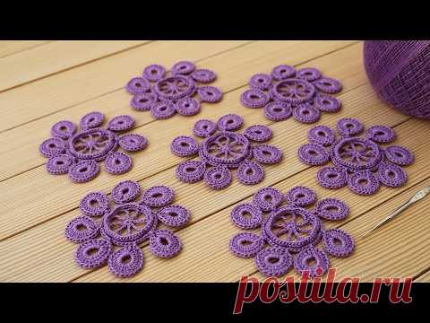 Простой ЦВЕТОК крючком МАСТЕР-КЛАСС вязание для начинающих СХЕМА Сrochet a flower for beginners