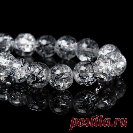 Стеклянные бусины с чёрными пятнами и трещинками 10 мм. (10 бусин)