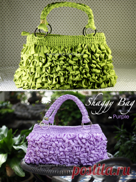 Вяжем сумку вытянутыми петлями из старой футболки