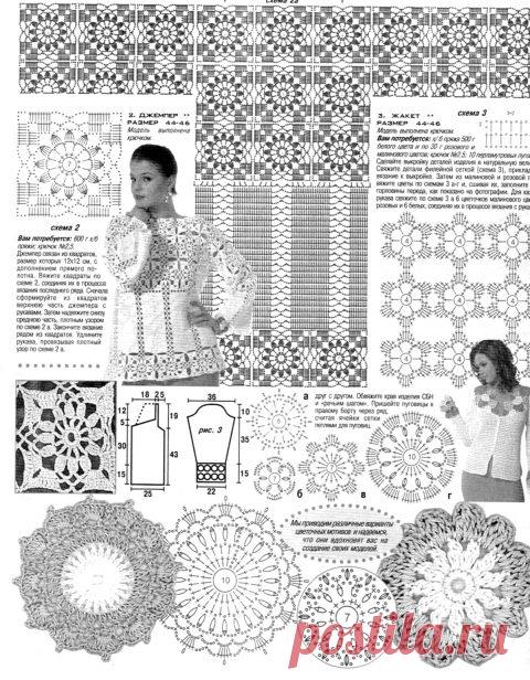 Вязанная кофточка крючком, 45 авторских моделей с описанием и схемами