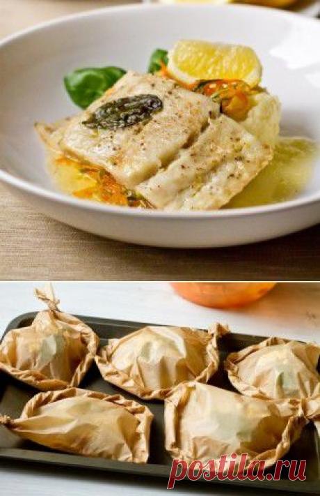 Треска в конверте из пергамента на подушке из овощной лапши