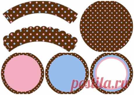 Sweet 16 Pink and Light Blue Polka Dots in Chocolate: Free Printable Cupcake Toppers and Wrappers. | Oh My Sweet 16!