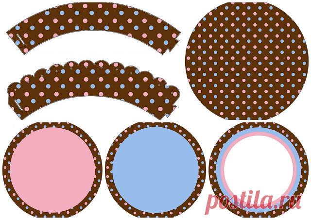 Sweet 16 Pink and Light Blue Polka Dots in Chocolate: Free Printable Cupcake Toppers and Wrappers. | Oh My Sweet 16!
