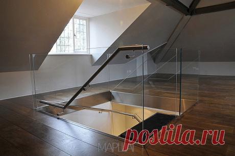Лестницы, ограждения, перила из стекла, дерева, металла Маршаг – Цельностеклянные перила лестницы из бетона