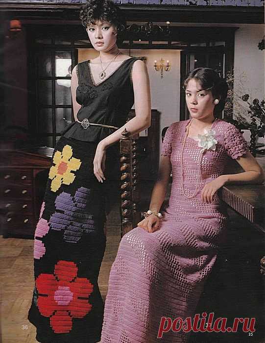 ФИЛЕЙНОЕ ПЛАТЬЕ И ЮБКА С ЖАККАРДОВЫМ УЗОРОМ КРЮЧКОМ.