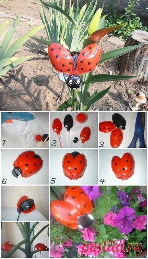 Божья коровка из пластиковых ложек