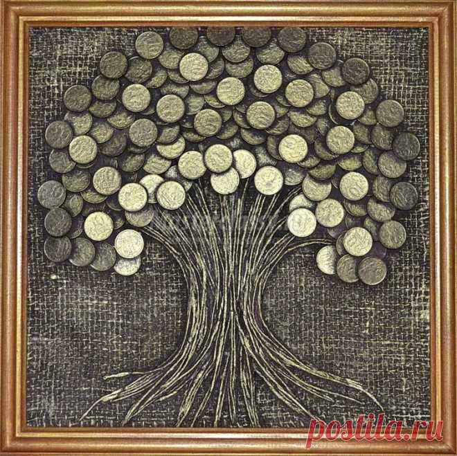 Панно из монет. Денежное дерево. Мастер-класс с пошаговыми фото