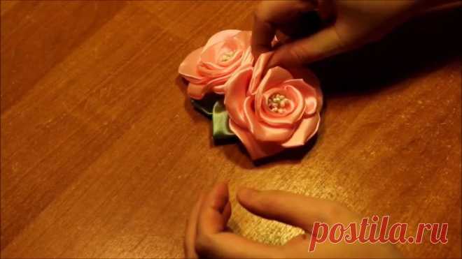 🌺 Объёмные Розы из Лент / Листики Канзаши / Kanzashi / DIY