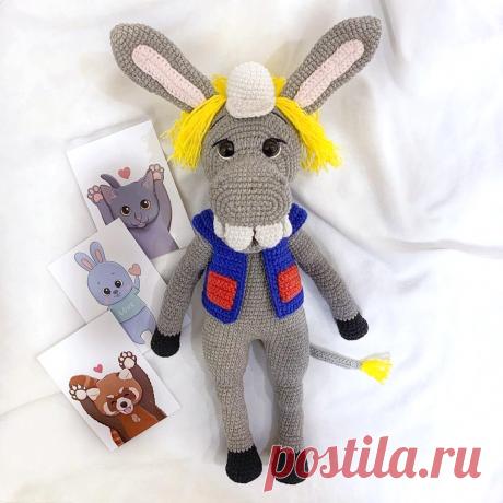 PDF Осёл крючком. FREE crochet pattern; Аmigurumi animal patterns. Амигуруми схемы и описания на русском. Вязаные игрушки и поделки своими руками #amimore - большой осёл из детского мультфильма, ослик из Бременских музыкантов.