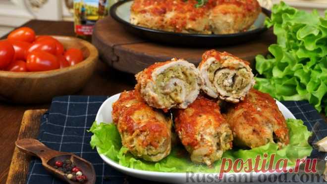 Рецепт: Мясные рулетики с сырно-грибной начинкой на RussianFood.com