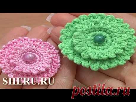 Layered Crochet Flower Button Tutorial 6 часть 2 из 2 Вязать пуговицу крючком