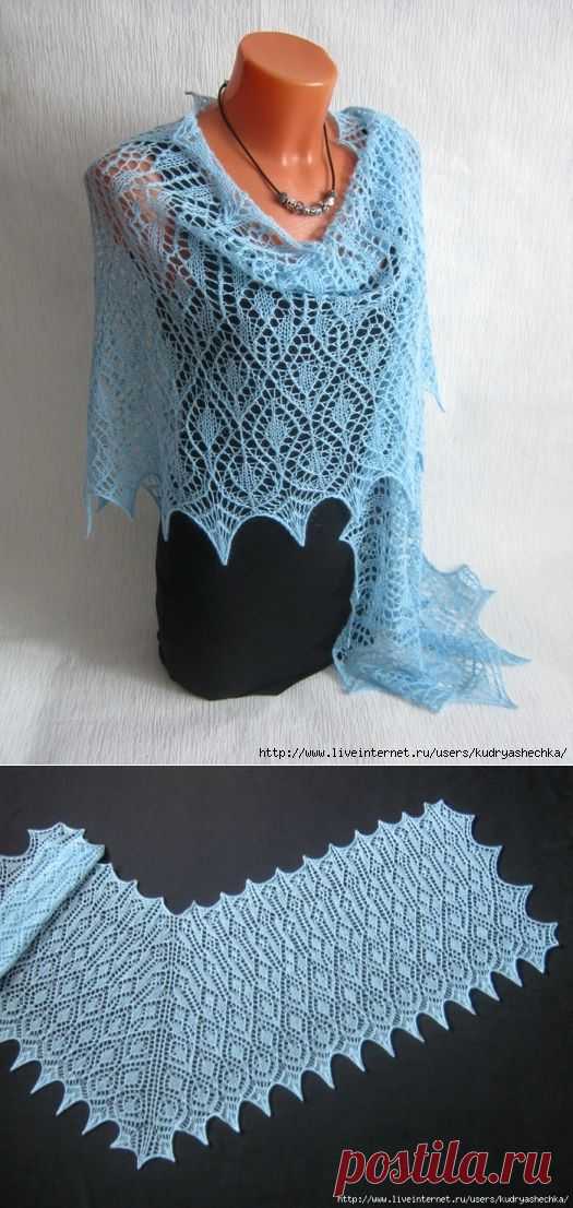 Голубая ажурная шаль из немецкой пряжи Regia Lace.
