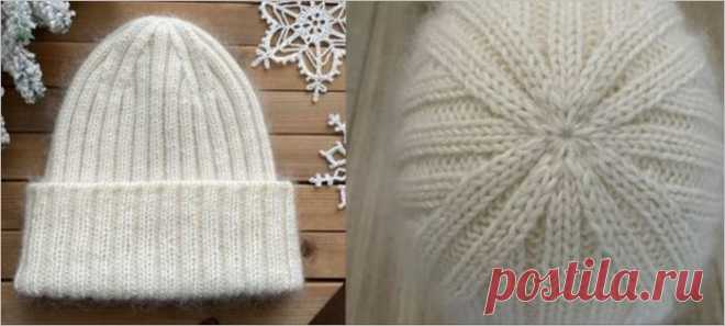 Классическая шапка спицами с красивой макушкой