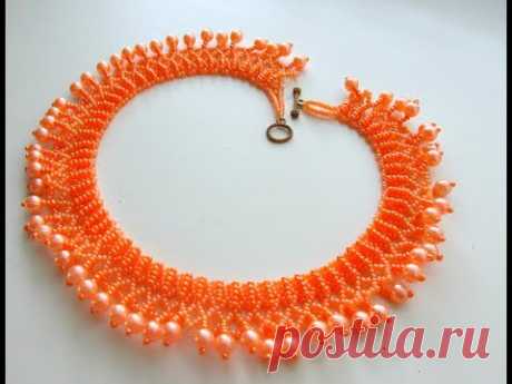 Колье из бисера и бусин. Бисероплетение. Мастер класс.Necklace from beads. Beading