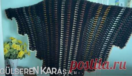 Tığ işi Şerit Motiflerden Üçgen Şal Yapımı