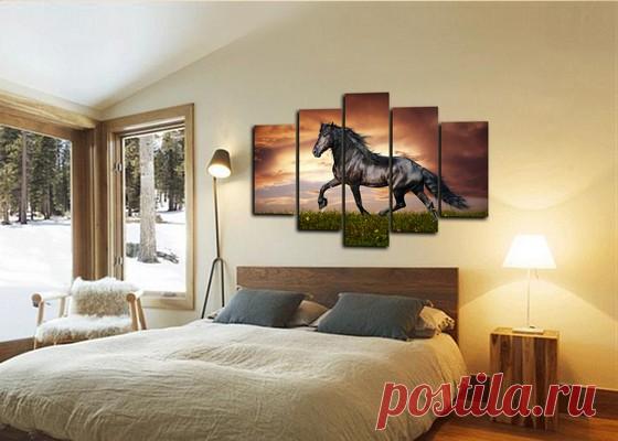 Купить модульную картину черный конь + подарок