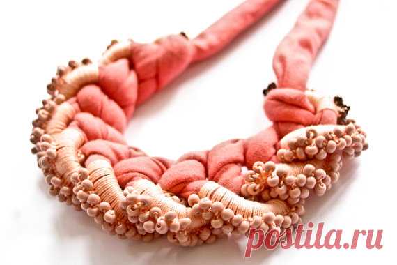 Necklace collier coral apricot lightrose crochet rocailles orange copper beaded