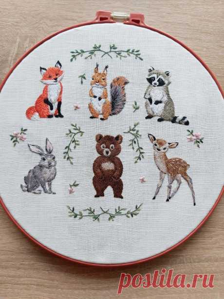 "Лесные звери", семплер из 6 вполне самостоятельных фрагментов для вышивки | ВЕРА БУРОВА, канал про вышивку | Яндекс Дзен