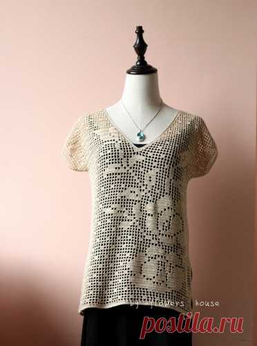 Филейная туника + СХЕМА. Туника с узором розы крючком | Вязание для всей семьи