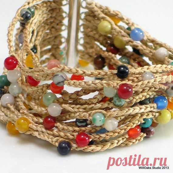 Crocheted Cuff Tapestry Series Beaded Heavy Silk by WillOaksStudio