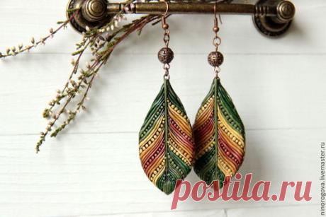 Купить Серьги из полимерной глины Осени первая листва - лист, листья, листочки, осень, осенний