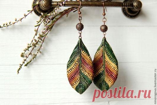 Купить Серьги из полимерной глины Осени первая листва - лист, листья, листочки, осень, осенний