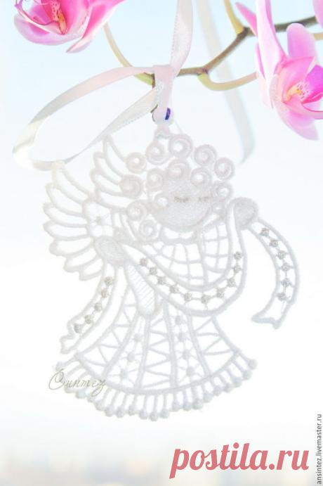 Купить Ангел с рушником вышитая подвеска для мобиля елочная игрушка - белый, фнгел с рушником