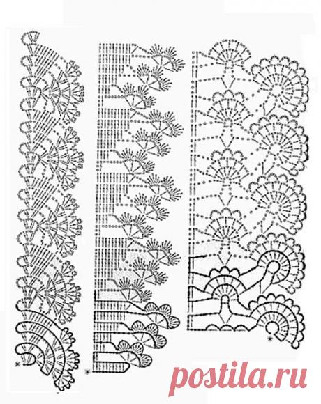 Кайма крючком и  спицами. Схемы вязания в копилочку