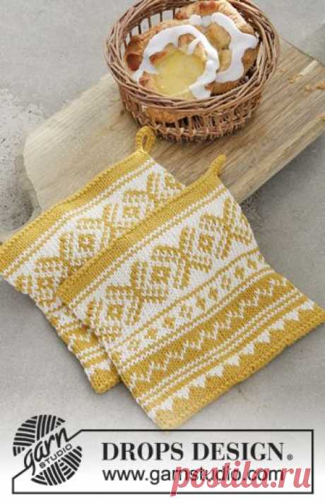 Sun-baked / DROPS Extra 0-1372 - Free knitting patterns by DROPS Design Pot holder with multi-coloured pattern, worked in the round in DROPS Paris.
