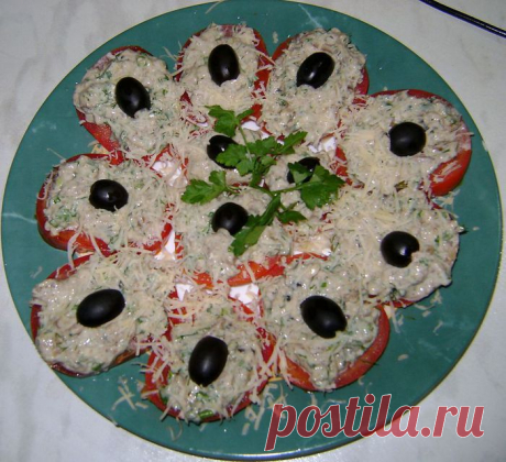 ЗАКУСКА ПОМИДОРЫ С ШПРОТАМИ