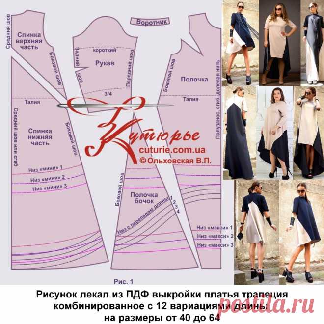 12 вариаций длины в одной выкройке комбинированного платья трапеция | Шьем с Верой Ольховской | Яндекс Дзен