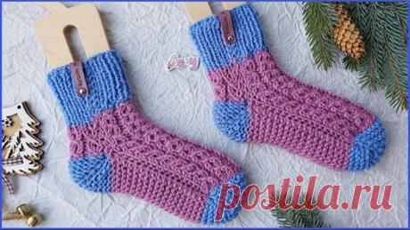 ДЕТСКИЕ вязаные НОСОЧКИ на двух спицах БЕЗ ШВА. Пятка "Бумеранг".