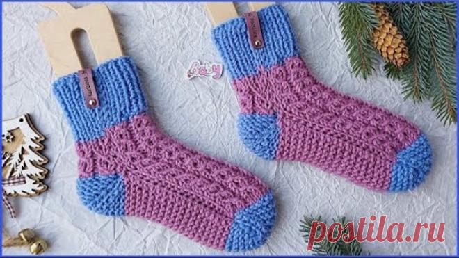 ДЕТСКИЕ вязаные НОСОЧКИ на двух спицах БЕЗ ШВА. Пятка 