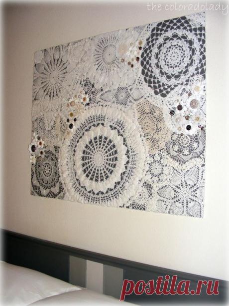 Wall Art Using Heirloom Doilies and Vintage Buttons | Дом