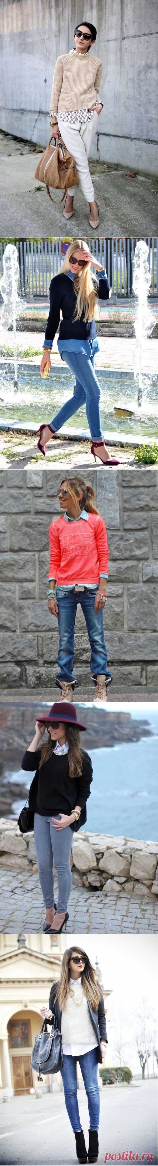 Сочетаем рубашку со свитером.