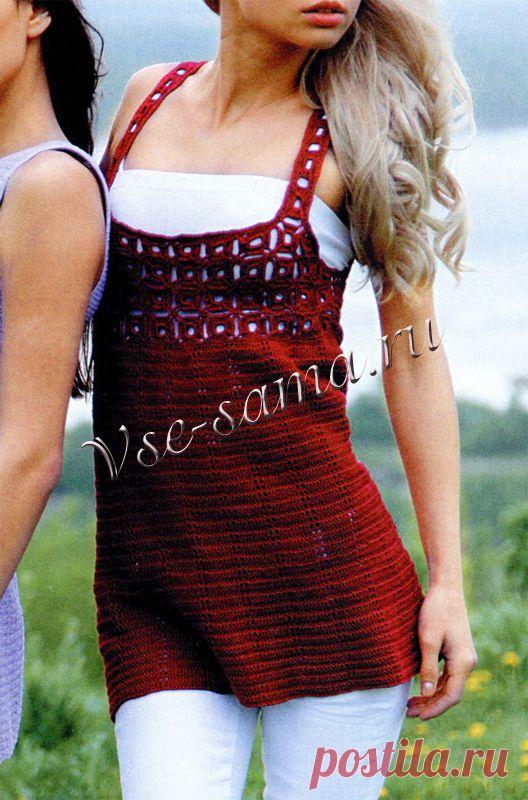 Бордовая туника на бретелях - Туники крючком