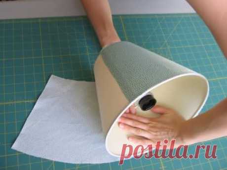 I decided to cover a plain old white lampshade with fabric. I had a general plan in my head of how to go about covering it, but since I’ve never done this before, I really didn’t know…