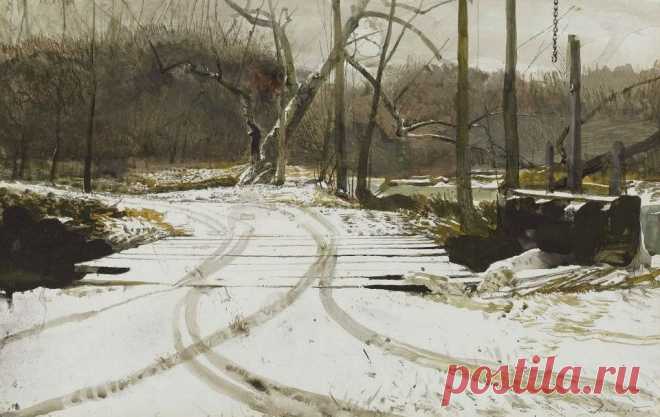 Facebook. Andrew Wyeth. Race bridge.Gouache & watercolor. 35.6x55.9