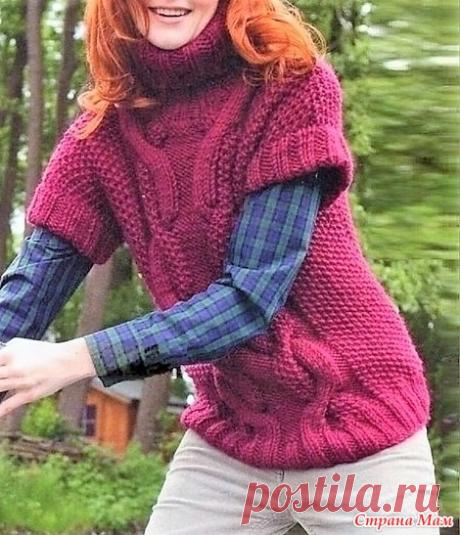 Яркая безрукавка с центральным узором из «кос». Спицы. - ВЯЗАНАЯ МОДА+ ДЛЯ НЕМОДЕЛЬНЫХ ДАМ - Страна Мам