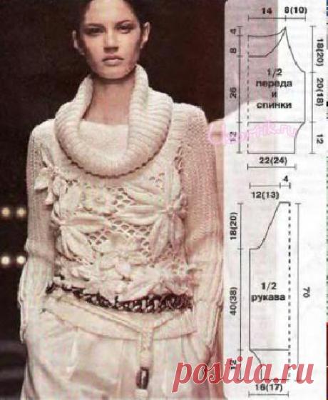 Пуловер с цветами - Описание вязания, схемы вязания крючком и спицами | Узорчик.ру