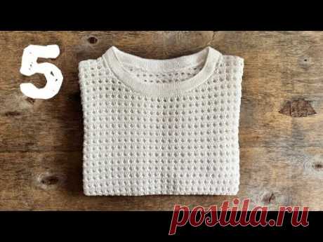 5. Футболка сетка спицами. МК 5 часть. Обвязка горловины. Рукава.