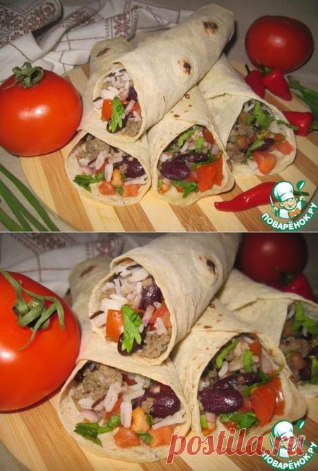 Лаваш с мясом, рисом, фасолью и помидорами - кулинарный рецепт