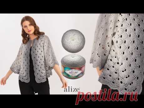 Alize Cotton Gold ile Altıgen Virüs Hırka • Virus Pattern Cardigan • Шестигранный Жилет