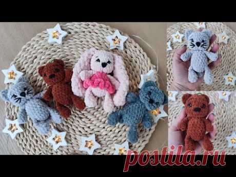 МК Маленькие игрушки амигуруми вязаные крючком, кот и мишка брелочки крючком ( часть 2).